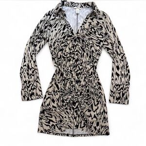 H&M Abstract Zebra Print Ruched Mini Dress | Medium | Long Sleeve